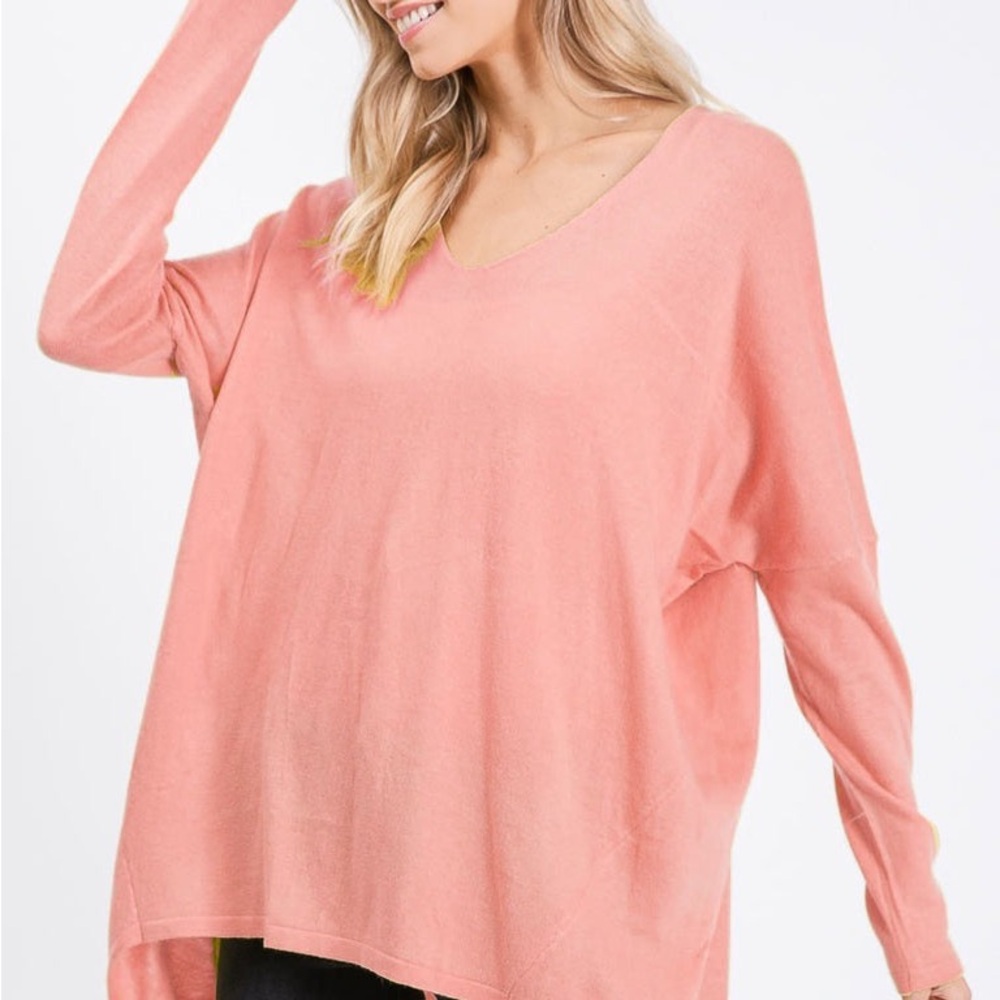 Boutique: BiBi Women's V-Neck Sweater in Coral Pink